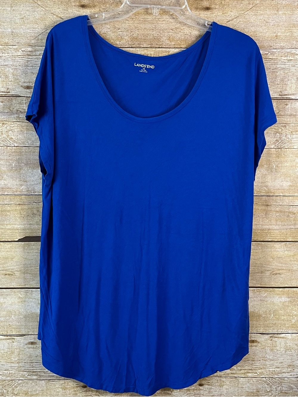 Lands' End Women's Scoop Neck Short Sleeve Top Bright Royal Blue EUC Size 1X